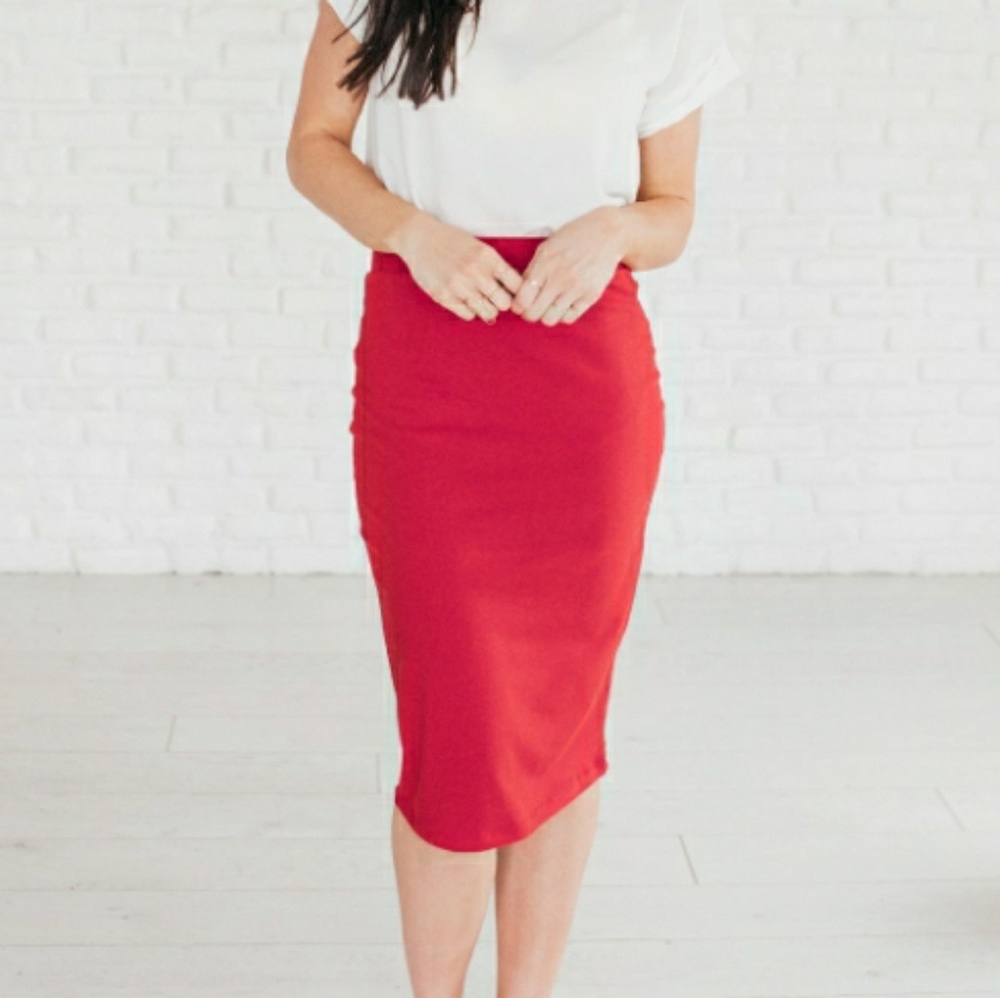 Fitted Red Midi Skirt